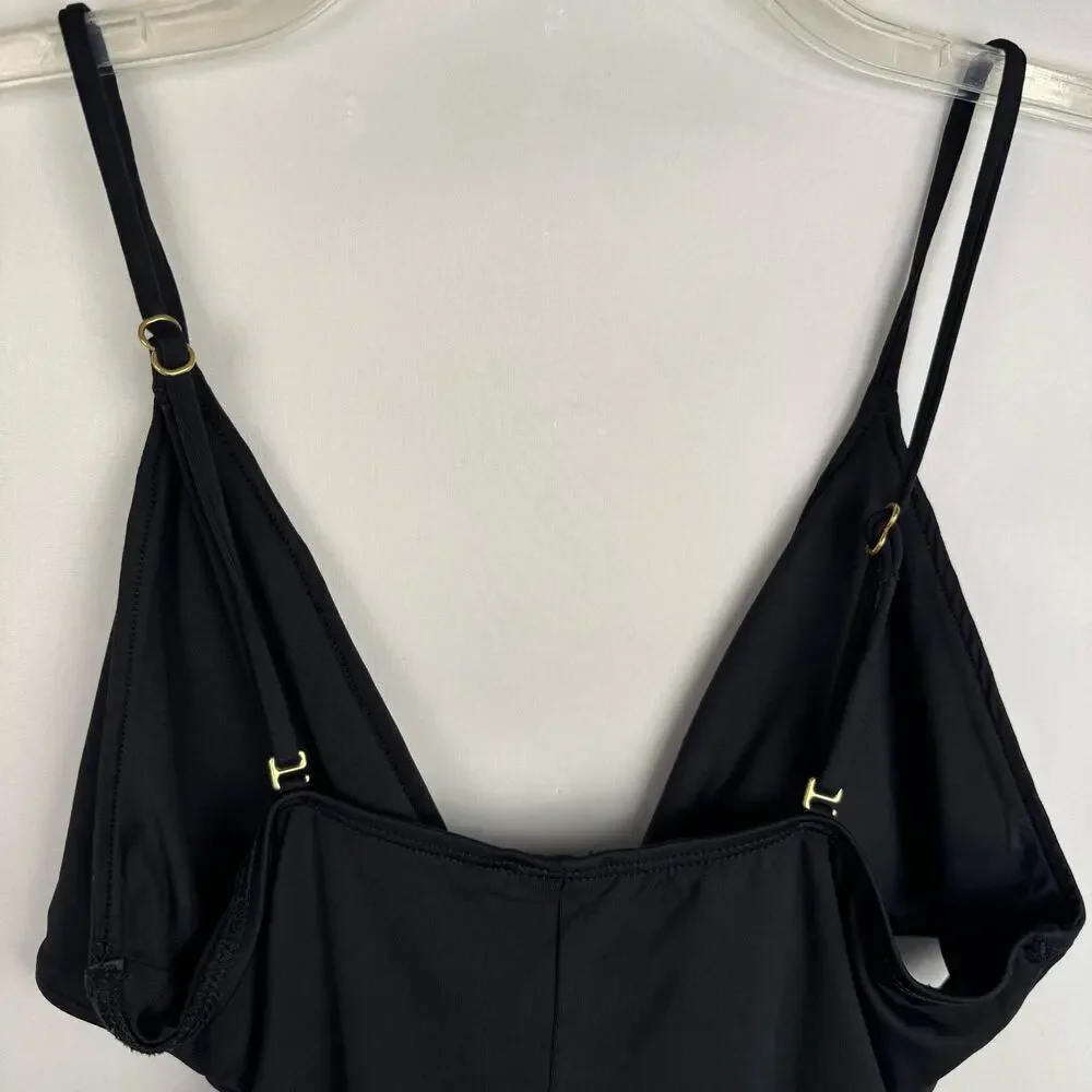 L Space Black Basic Criss Cross Twist One Piece Cut‎ Out Swimsuit Sz 12